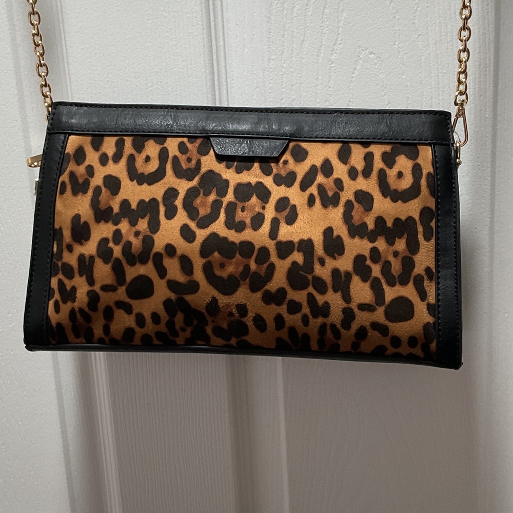 Sole Society Leopard Print Clutch with Black Accents